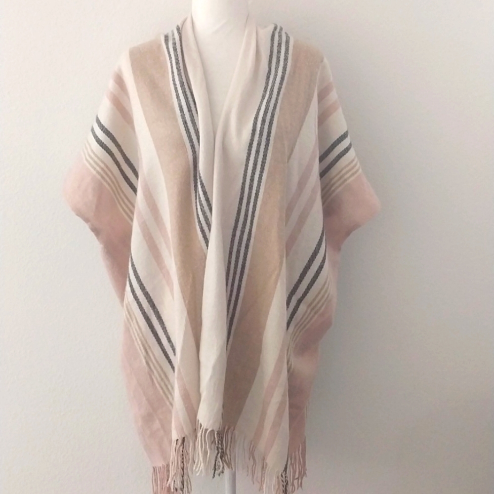 Ann Taylor Loft Women's Tan and Cream Pomcho Sweater